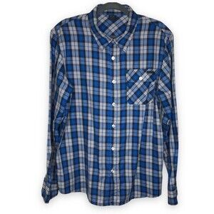 Oakley Blue Black Gray Plaid Button Front Long Sleeve Shirt Mens Size Large